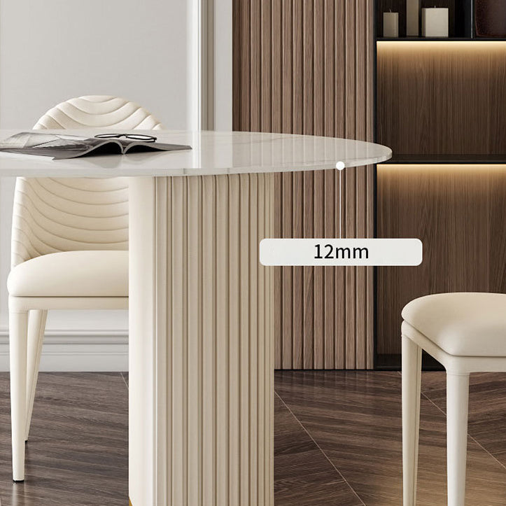 Oval Sintered Stone White Toning Tisch Glam Doppelpodest Tisch für Esszimmer