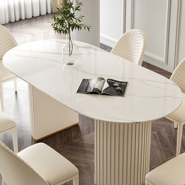 Oval Sintered Stone White Toning Tisch Glam Doppelpodest Tisch für Esszimmer
