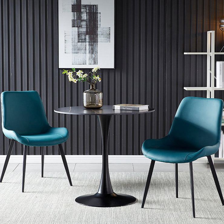 Round Tulip Base Modern Dining Table Two-Color Fixed Table with Sintered Stone