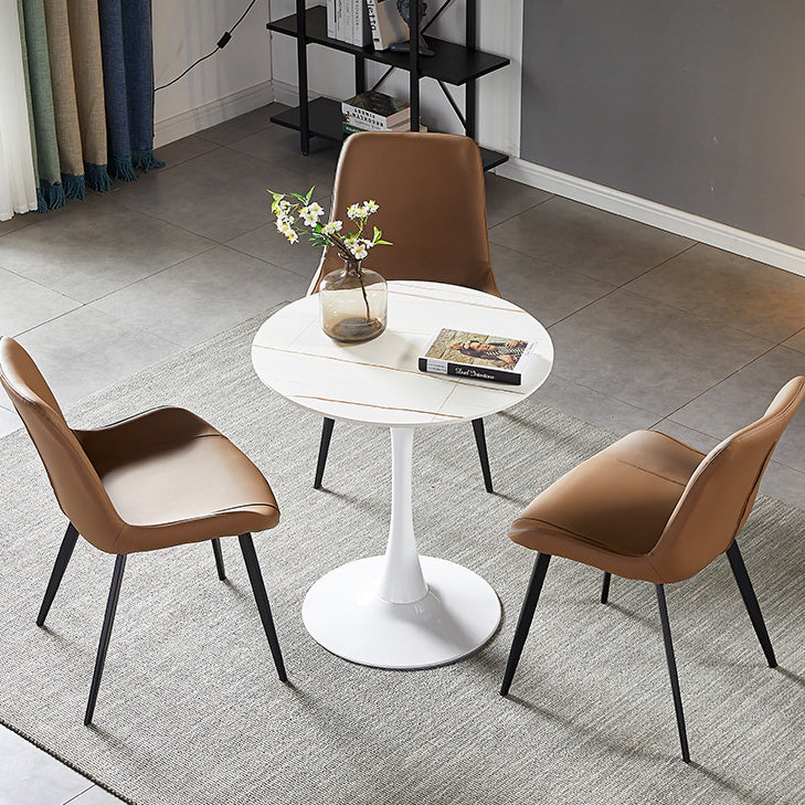 Round Tulip Base Modern Dining Table Two-Color Fixed Table with Sintered Stone