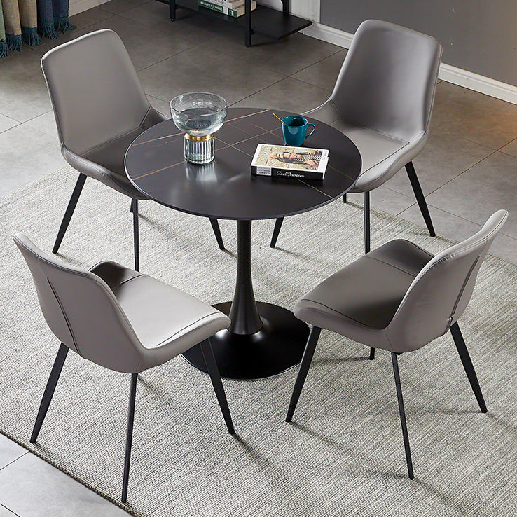 Round Tulip Base Modern Dining Table Two-Color Fixed Table with Sintered Stone