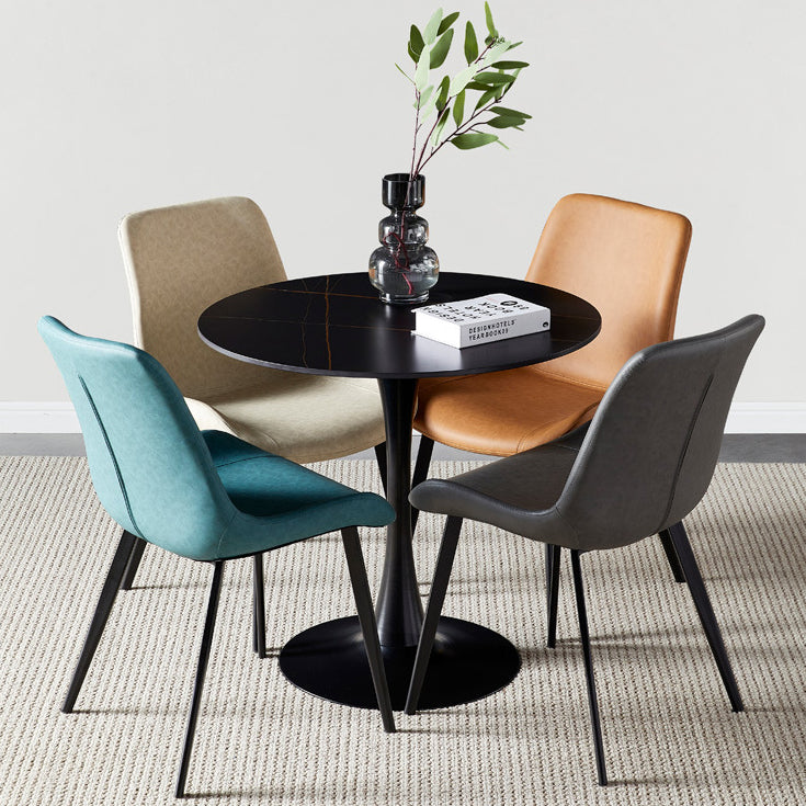 Round Tulip Base Modern Dining Table Two-Color Fixed Table with Sintered Stone