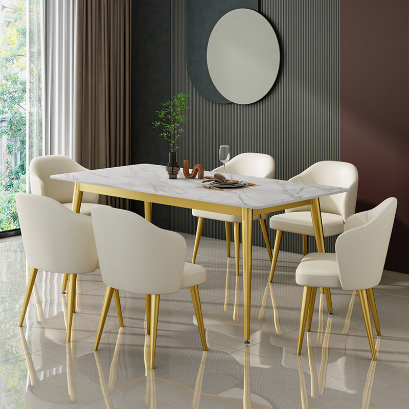 Glam Sintered Stone Küche Esstisch Weißer Küche Esstisch mit 4 Beinen Basis