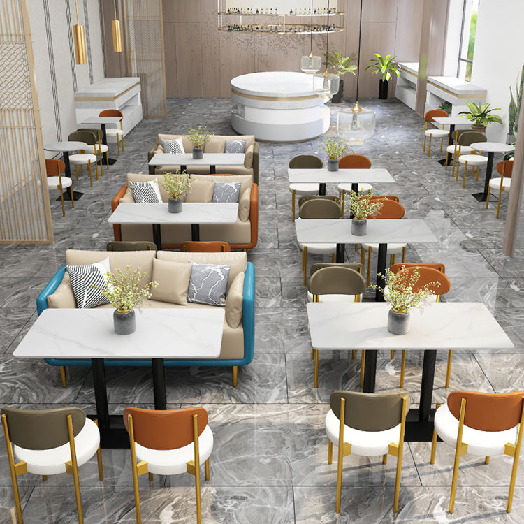 Industrial Dining Table White Sintered Stone Table with Black Metal Base for Dining Room