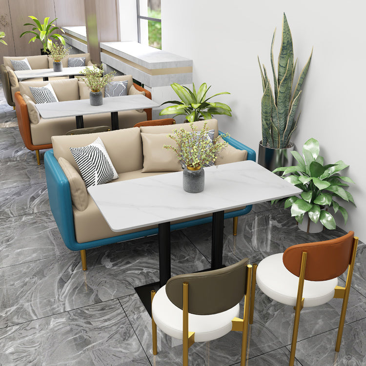 Industrial Dining Table White Sintered Stone Table with Black Metal Base for Dining Room