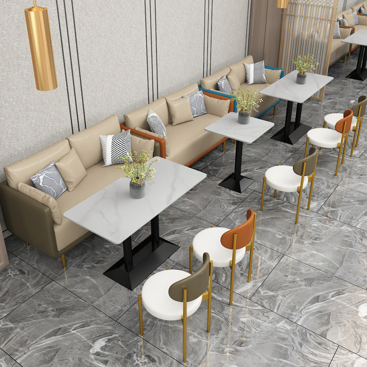 Industrial Dining Table White Sintered Stone Table with Black Metal Base for Dining Room