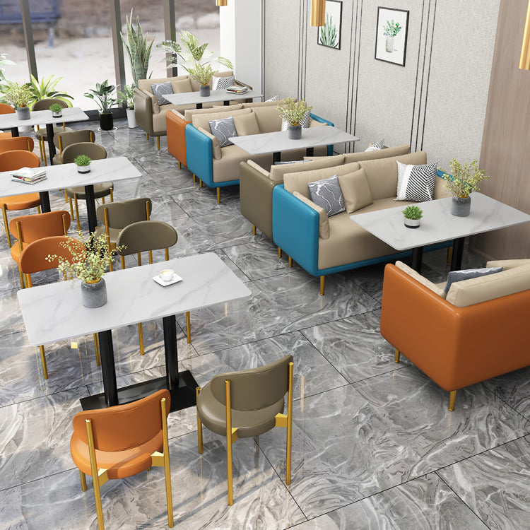 Industrial Dining Table White Sintered Stone Table with Black Metal Base for Dining Room