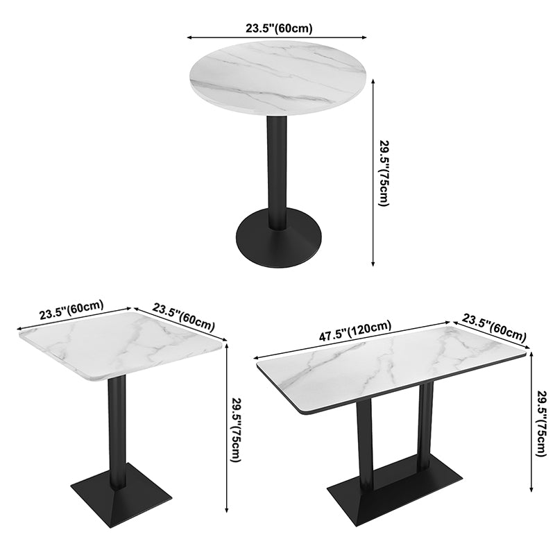 Industrial Dining Table White Sintered Stone Table with Black Metal Base for Dining Room