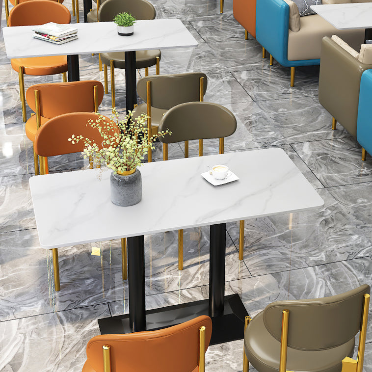 Industrial Dining Table White Sintered Stone Table with Black Metal Base for Dining Room