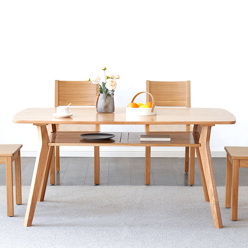 Storage Oak Wood Dining Table in Nature Rectangle Kitchen Table with 4 Legs