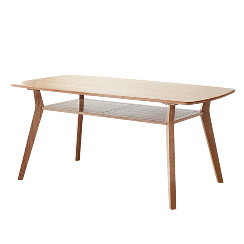 Storage Oak Wood Dining Table in Nature Rectangle Kitchen Table with 4 Legs