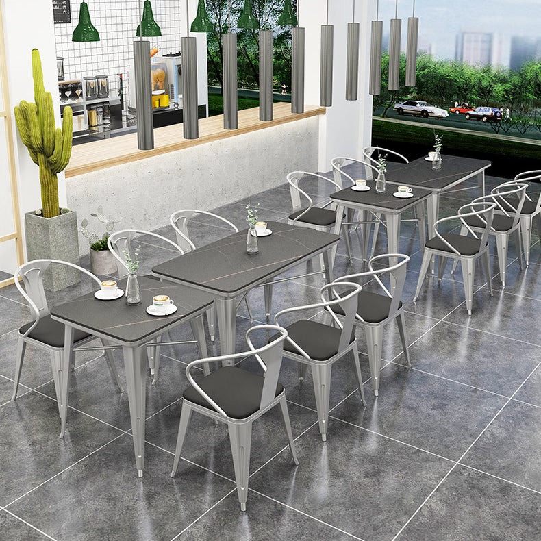 Industrial Sintered Stone Dinner Room Kitchen Table Black Table with Grey Frame for Dining Room