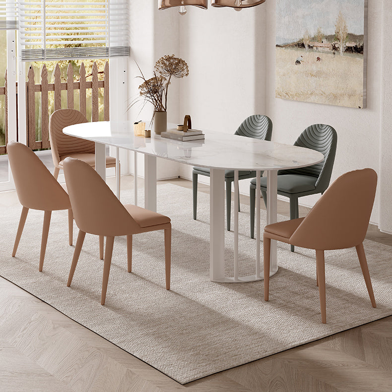 Metal Modern Double Pedestal Dining Table Sintered Stone Top Table for Dining Room and Kitchen