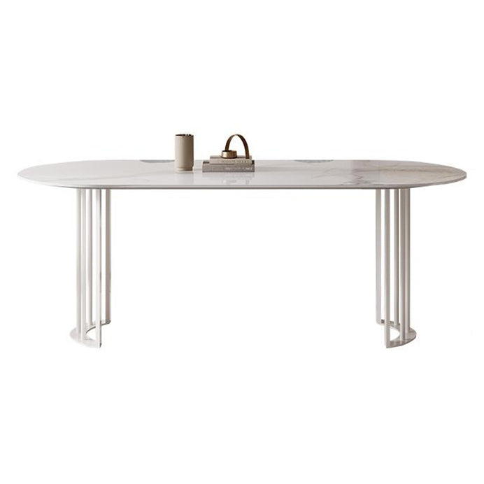 Metal Modern Double Pedestal Dining Table Sintered Stone Top Table for Dining Room and Kitchen