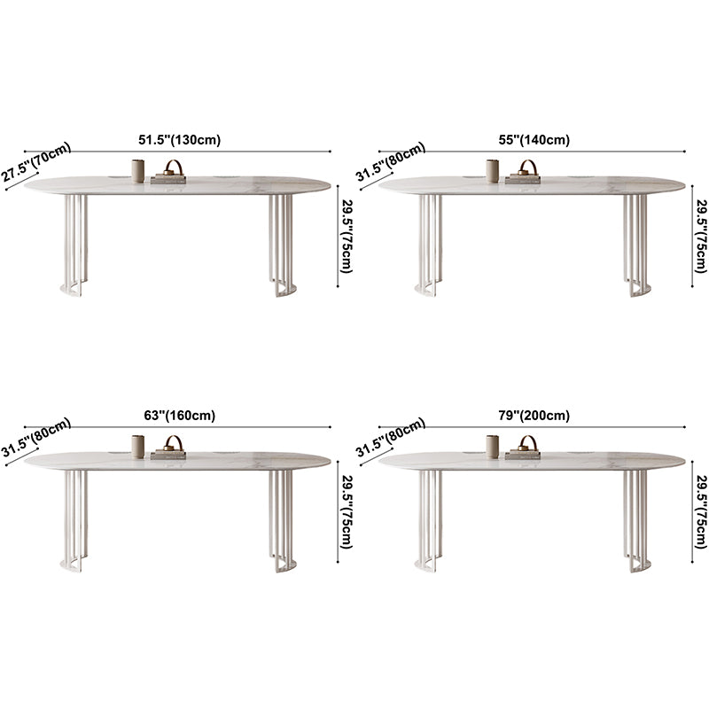 Metal Modern Double Pedestal Dining Table Sintered Stone Top Table for Dining Room and Kitchen