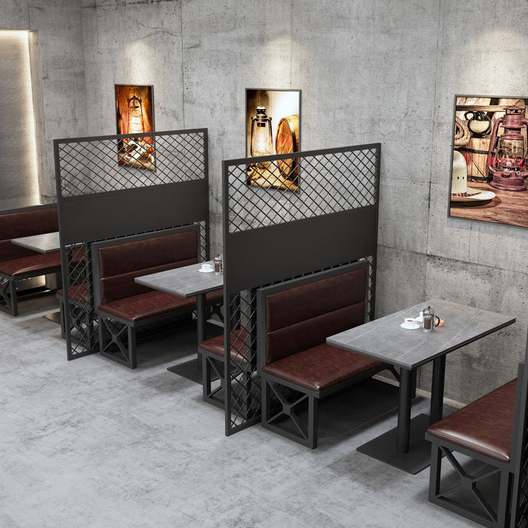 Industriële keukentafel van gesinterde steen, grijze tafel met zwart frame voor eetkamer
