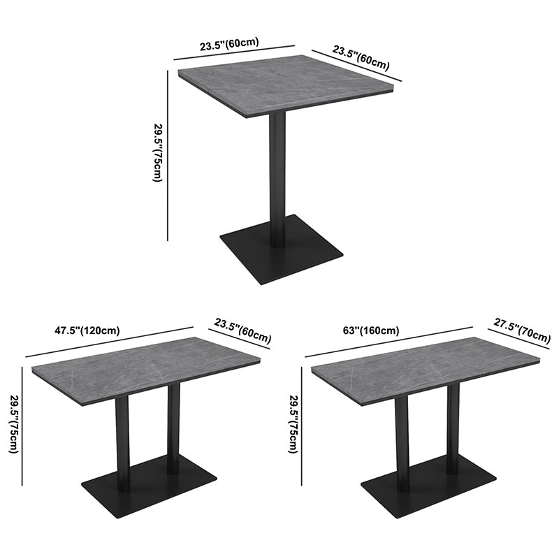 Industriële keukentafel van gesinterde steen, grijze tafel met zwart frame voor eetkamer