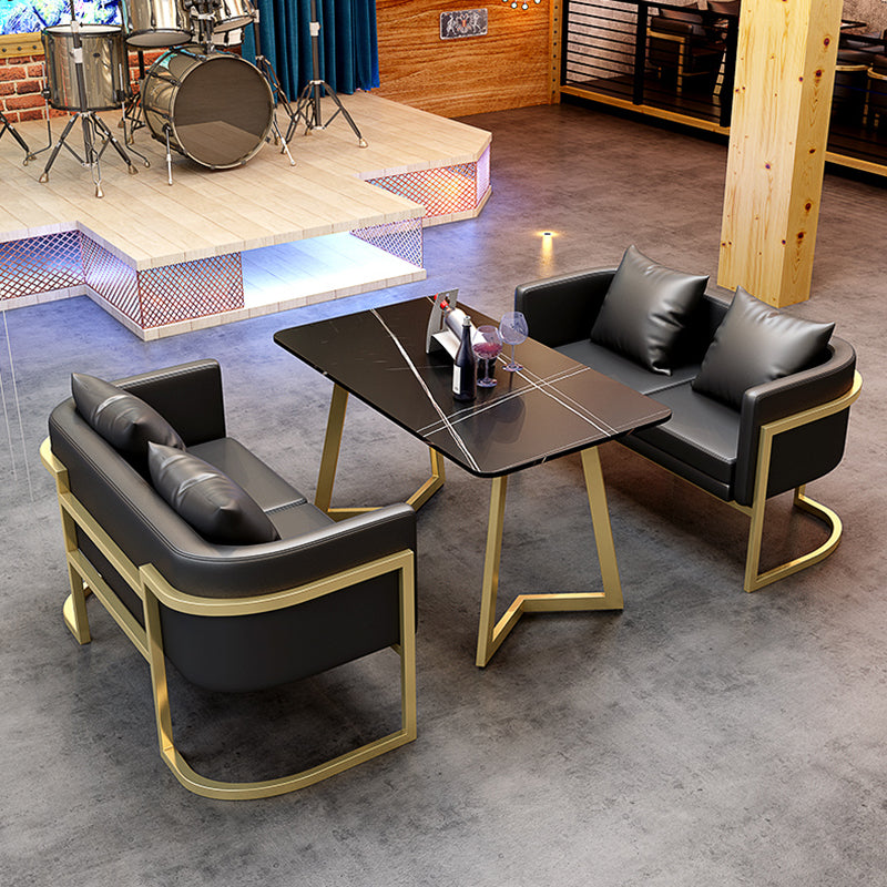 Industrial Style Sintered Stone Dinner Room Kitchen Table Black Table with Gold Frame
