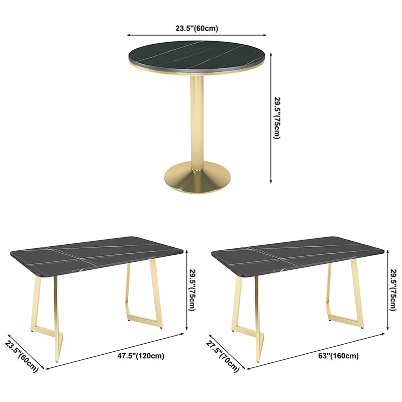 Industrial Style Sintered Stone Dinner Room Kitchen Table Black Table with Gold Frame