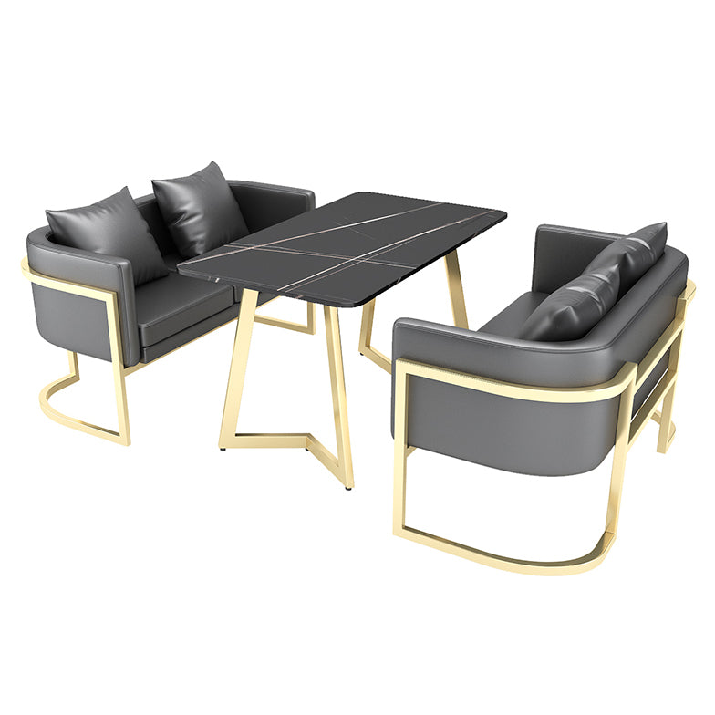 Industrial Style Sintered Stone Dinner Room Kitchen Table Black Table with Gold Frame