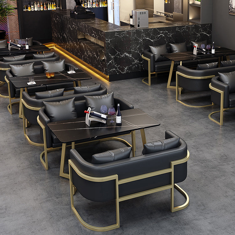 Industrial Style Sintered Stone Dinner Room Kitchen Table Black Table with Gold Frame
