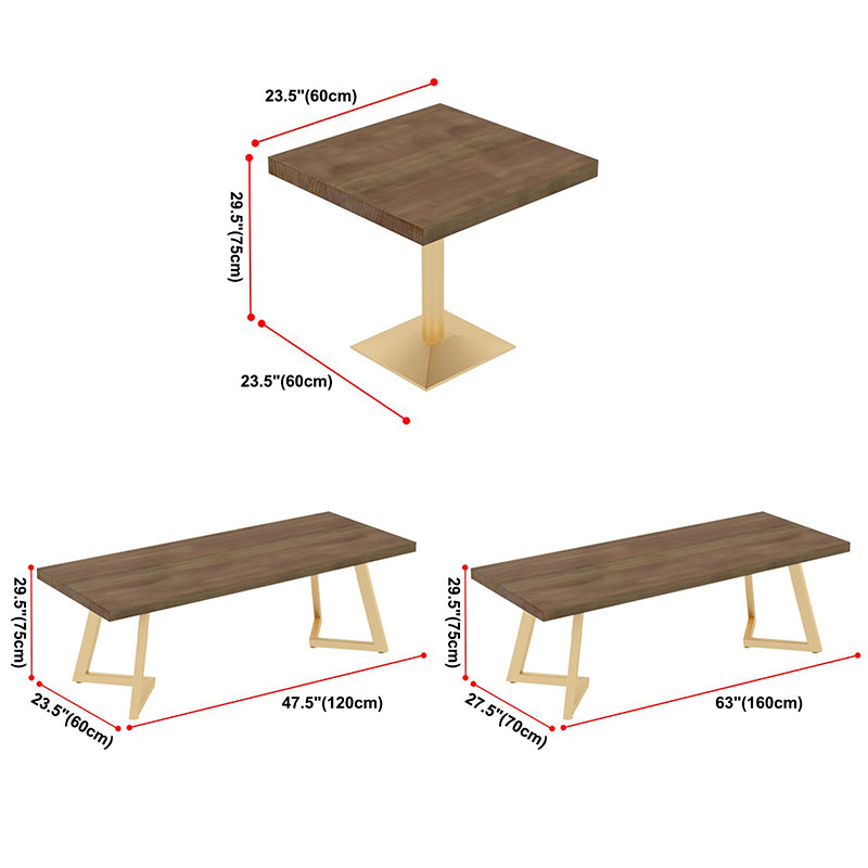 Industrial Solid Wood Dinner Room Kitchen Table Brown Table with Gold Frame for Dining Room