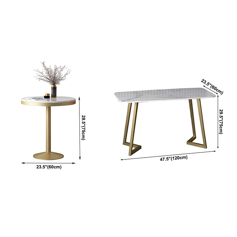Traditional Luxury Round Dining Room Table White Marble Table with Gold Metal Base