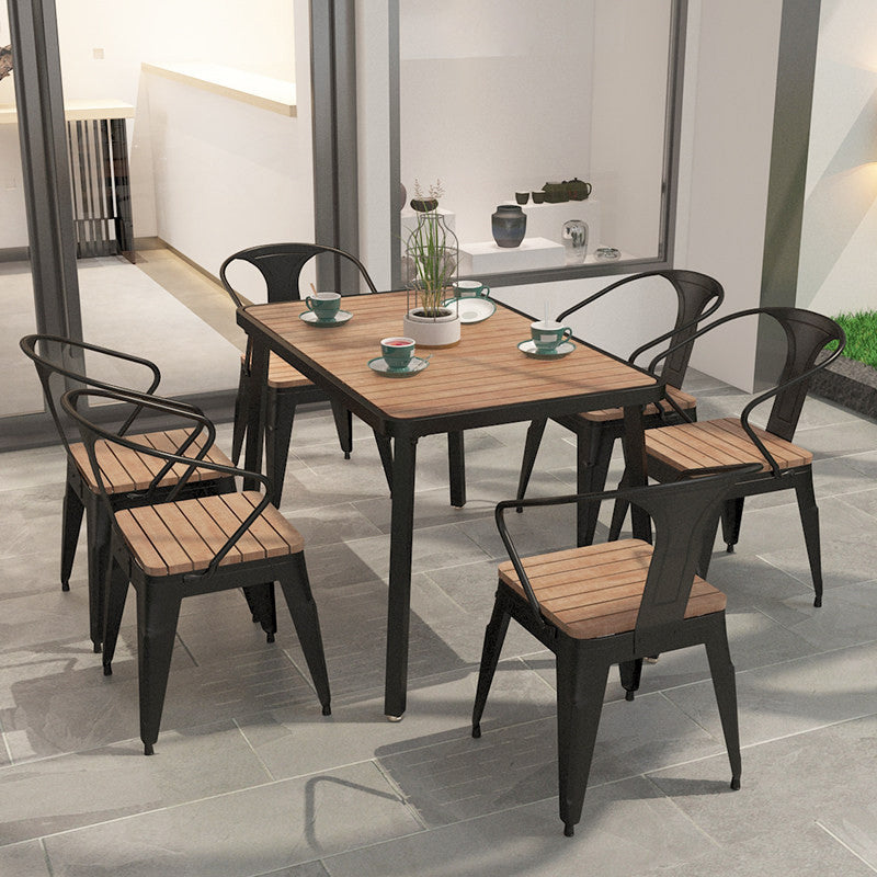 Mesa de comedor de madera maciza industrial Mesa de cocina en la naturaleza con metal 4 patas