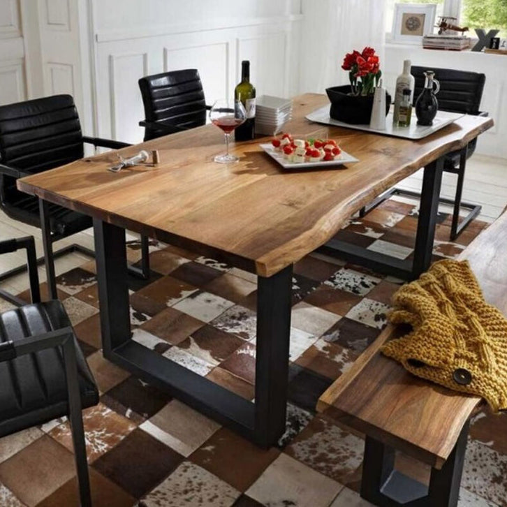 Industrial Brown Rectangle Shape Dining Table Solid Wood Standard Dining Table for Kitchen