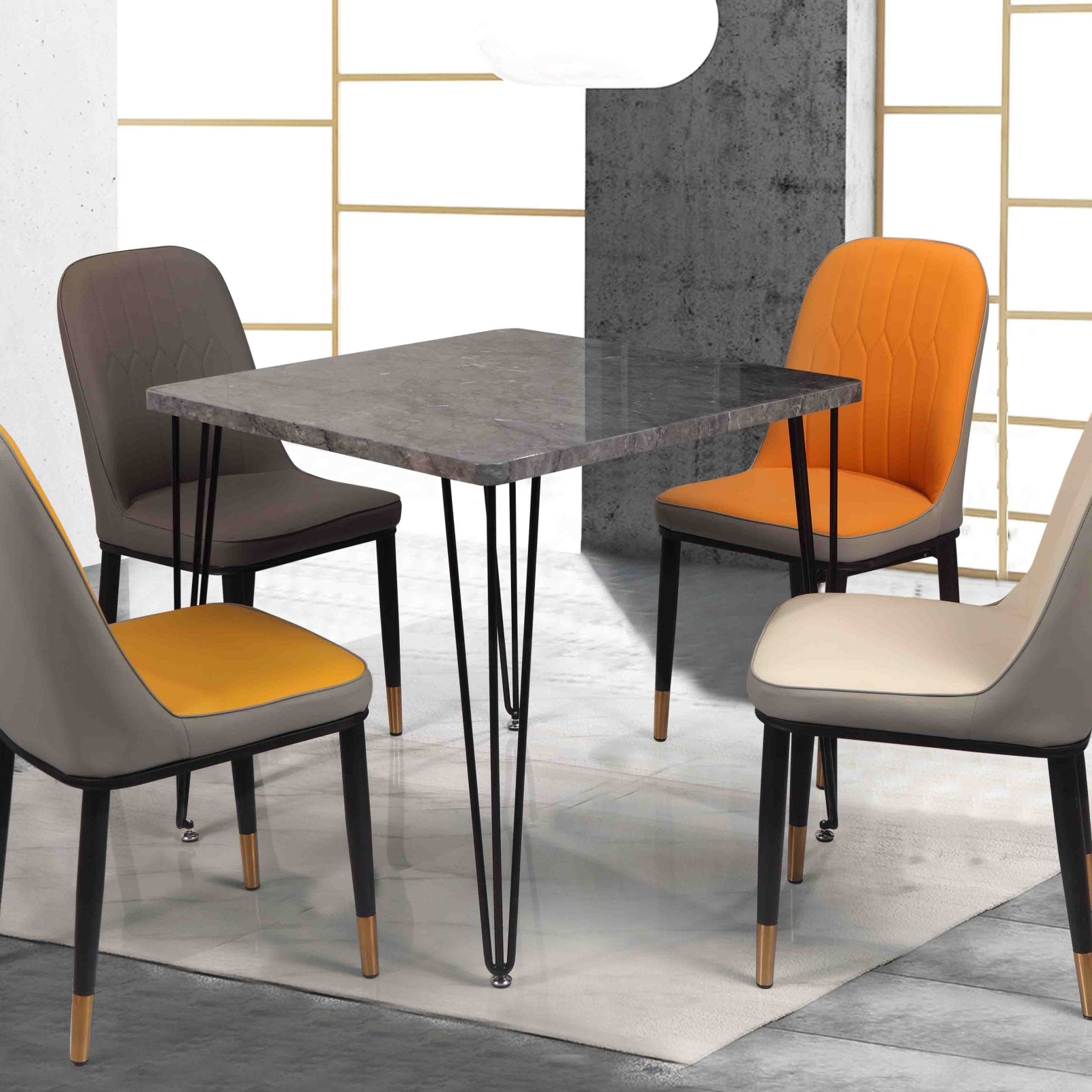 Industrial Style Sintered Stone Dining Table 4 Legs Base Square Table for Home
