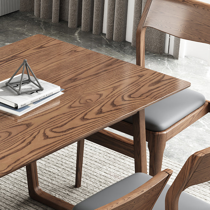 Rectangle Ash Wood Table in Walnut Contemporary Wooden Dining Table with Double Pedestal