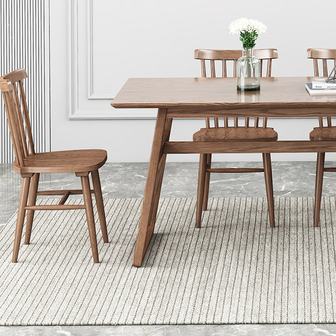 Rectangle Ash Wood Table in Walnut Contemporary Wooden Dining Table with Double Pedestal