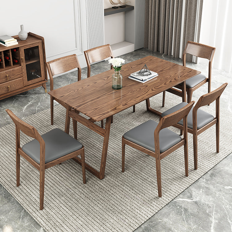 Rectangle Ash Wood Table in Walnut Contemporary Wooden Dining Table with Double Pedestal