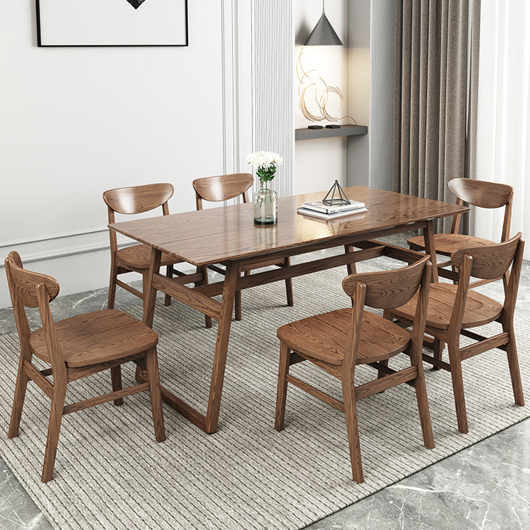 Rectangle Ash Wood Table in Walnut Contemporary Wooden Dining Table with Double Pedestal