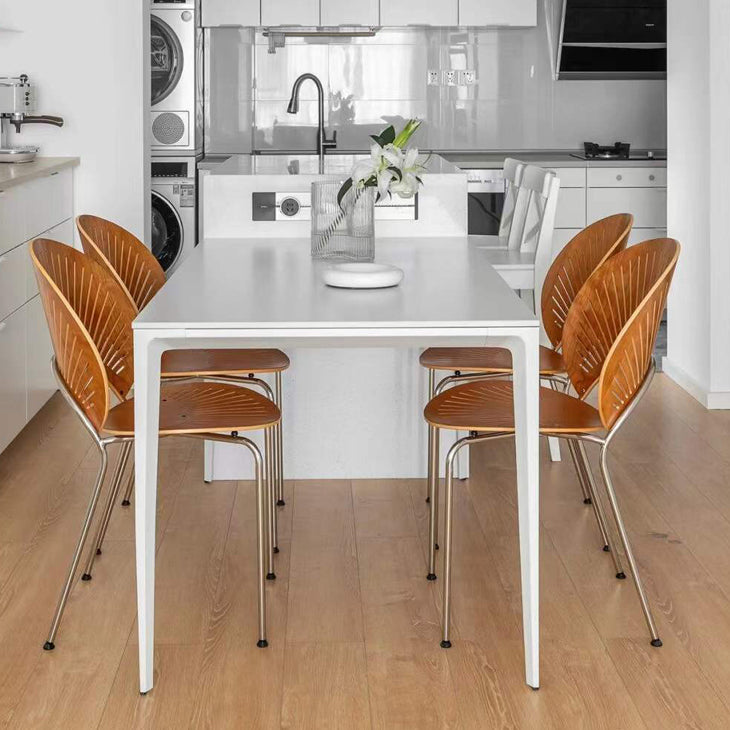 Table de salle à manger en pierre fritrée contemporaine table à manger en forme de rectangle blanc