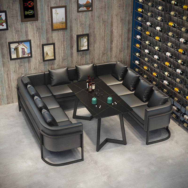 Industrial Dining Room Table Black Sintered Stone Table with Metal Base