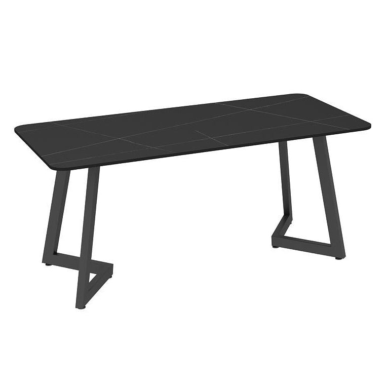 Industrial Dining Room Table Black Sintered Stone Table with Metal Base