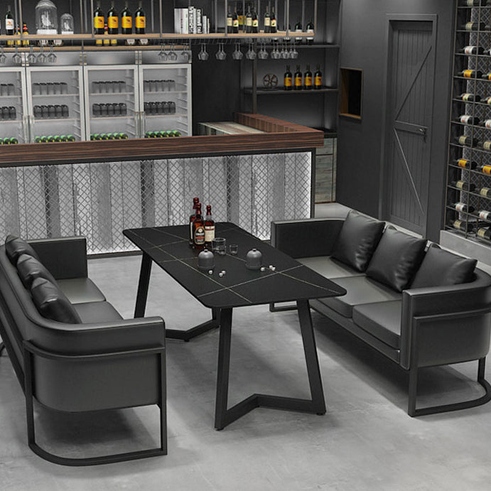 Industrial Dining Room Table Black Sintered Stone Table with Metal Base