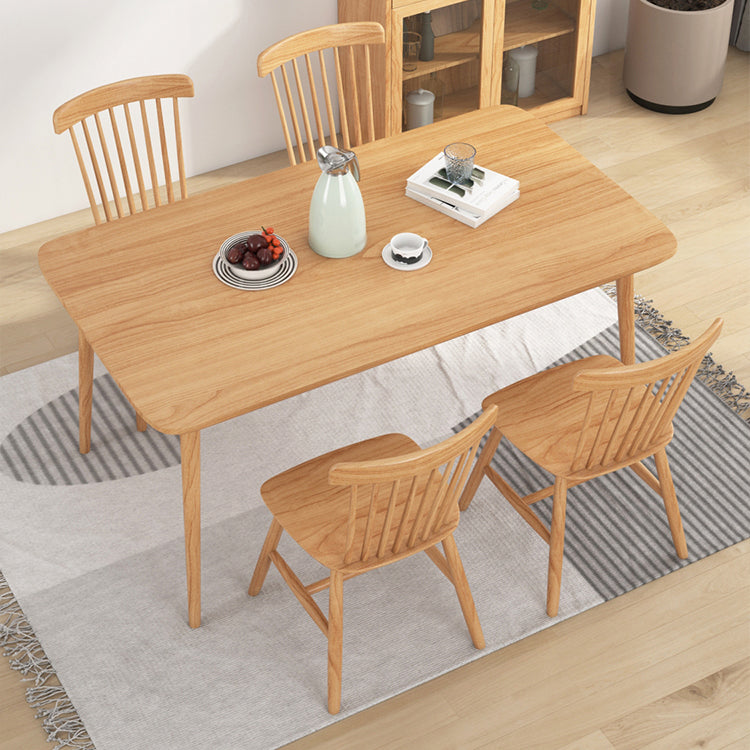 Rectangle Pine Solid Wood Table Modern Dining Table with 4 Legs, in Nature
