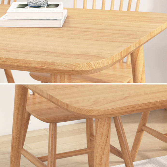 Rectangle Pine Solid Wood Table Modern Dining Table with 4 Legs, in Nature