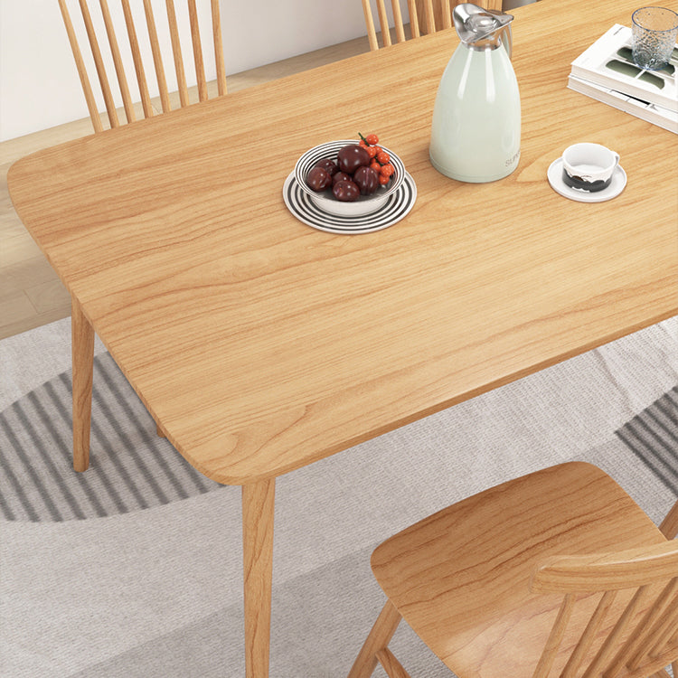 Rectangle Pine Solid Wood Table Modern Dining Table with 4 Legs, in Nature
