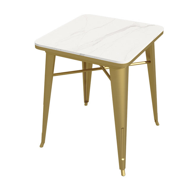 Industrial Dining Table White Sintered Stone Table with Gold Sled Base for Dining Room