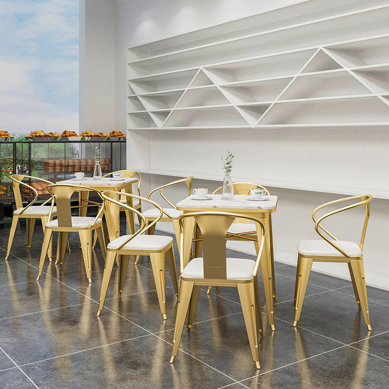 Industrial Dining Table White Sintered Stone Table with Gold Sled Base for Dining Room
