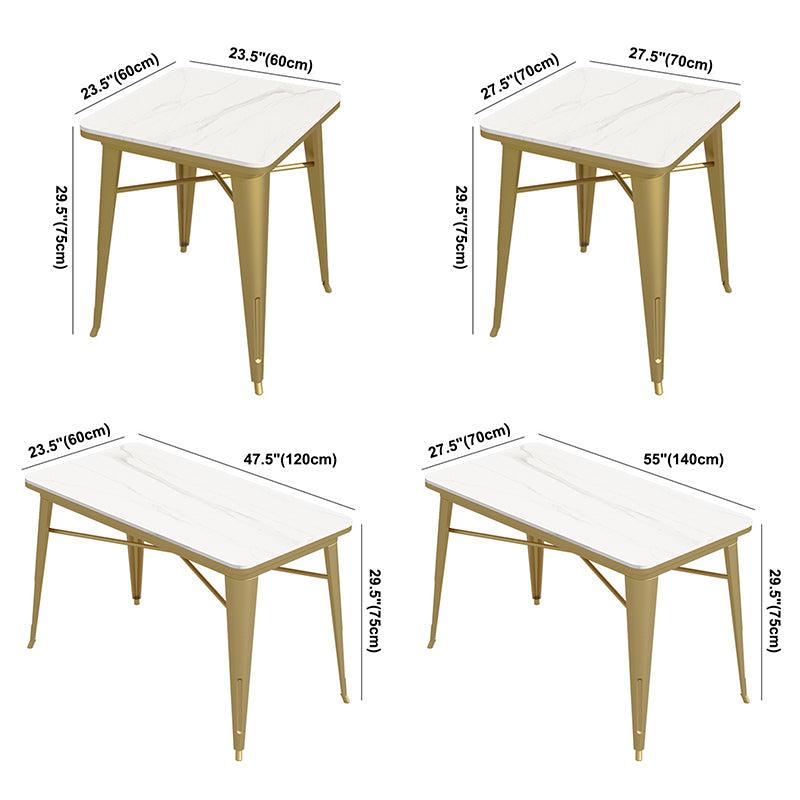 Industrial Dining Table White Sintered Stone Table with Gold Sled Base for Dining Room