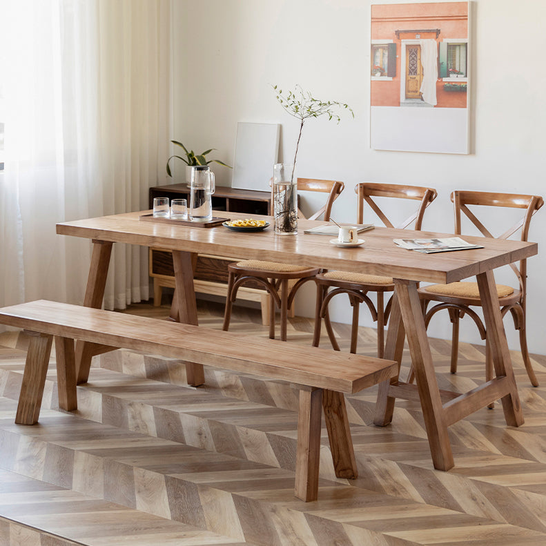 Rectangle Solid Wood Dining Table Modern Pine Table in Nature with Double Pedestal
