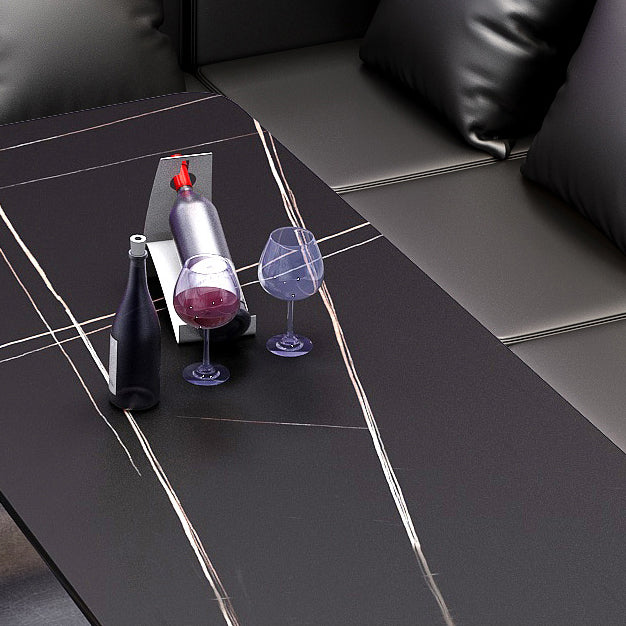 Industrial Dining Table Black Sintered Stone Table with Metal Base for Dining Room