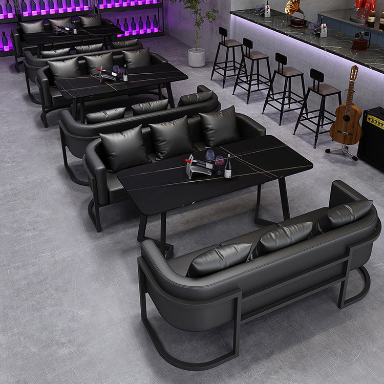 Industrial Dining Table Black Sintered Stone Table with Metal Base for Dining Room