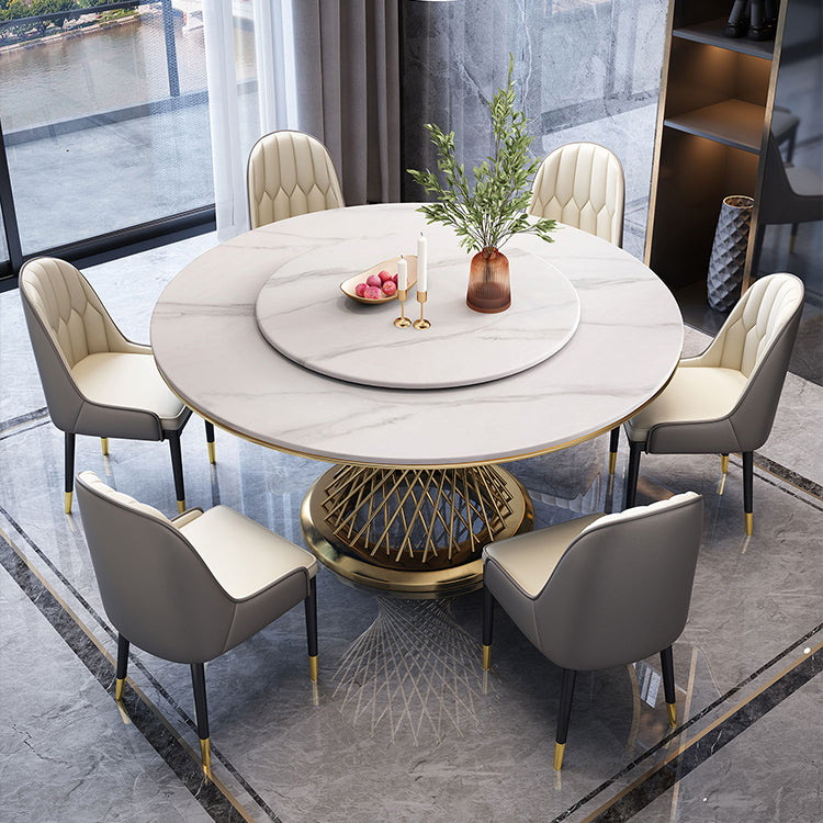 Metal Traditional Luxury Round Indoor Table Sintered Stone Table with Pedestal