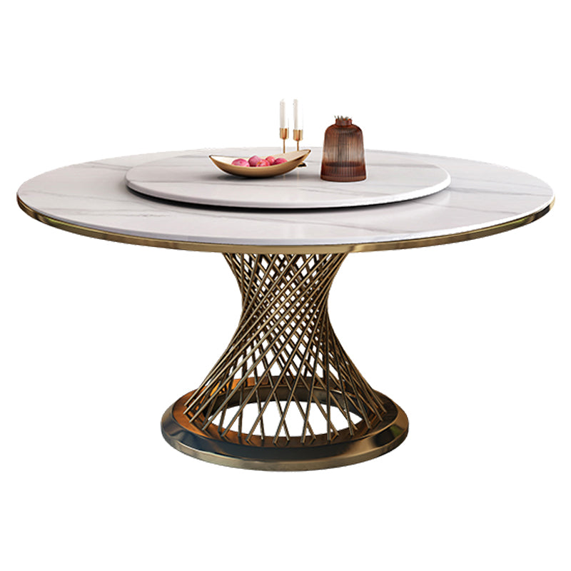 Metal Traditional Luxury Round Indoor Table Sintered Stone Table with Pedestal