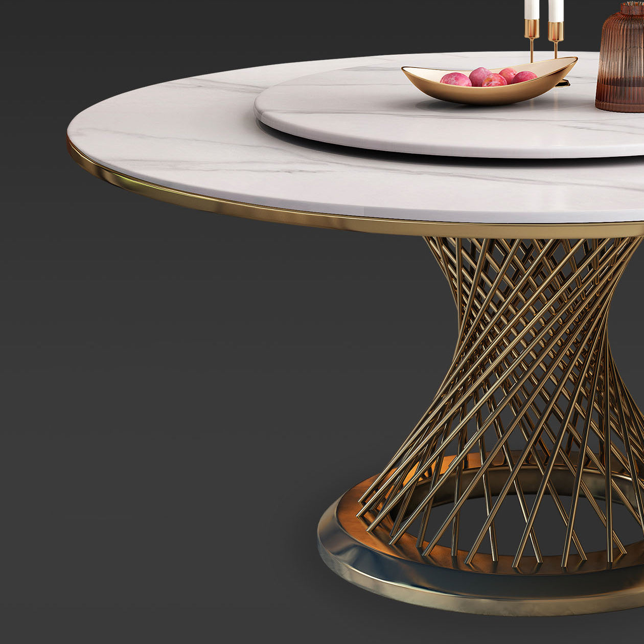Metal Traditional Luxury Round Indoor Table Sintered Stone Table with Pedestal